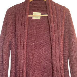 Natural Reflections Burgundy Chunky Knit Open Front Cardigan Small 25% Wool